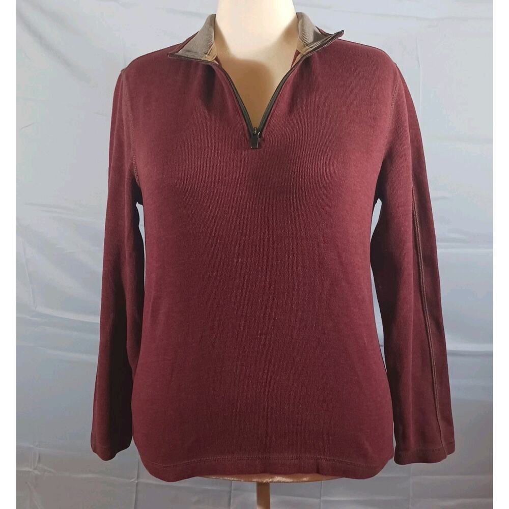 Eddie Bauer Sweatshirt Mens Small 1/4 Zip Long Sleeve Pullover Red Cotton Blend